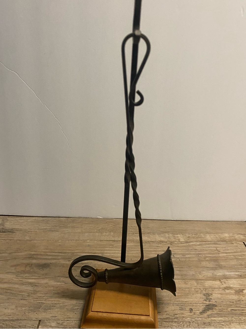 Hand Forged Iron Candle  Snuffer Extinguisher with Wooden Base - Black